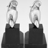 Art Deco silvered bronze duck bookends