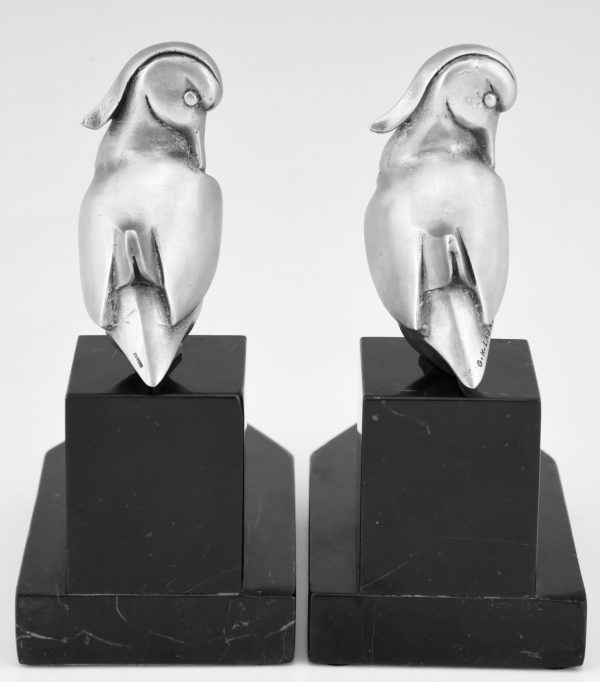 Art Deco serre livres en bronze argenté canards