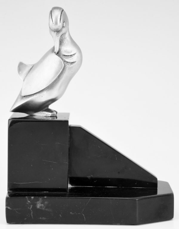 Art Deco silvered bronze duck bookends