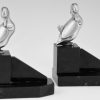 Art Deco serre livres en bronze argenté canards