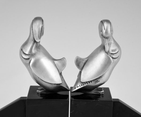 Art Deco silvered bronze duck bookends