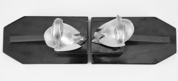 Art Deco silvered bronze duck bookends