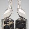 Art Deco silvered bronze pelican bookends.