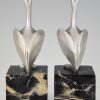 Art Deco silvered bronze pelican bookends.