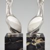 Art Deco silvered bronze pelican bookends.