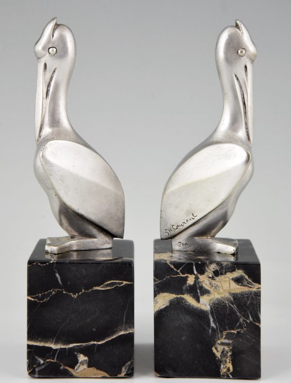 Art Deco serre livres bronze argenté pelican