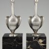 Art Deco silvered bronze pelican bookends.