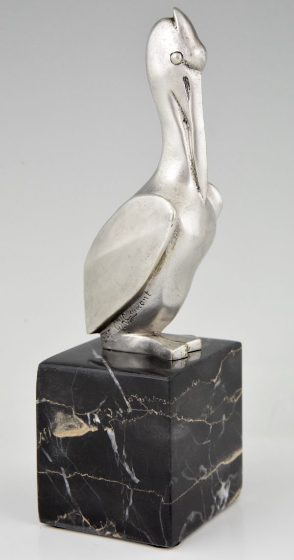 Art Deco silvered bronze pelican bookends.