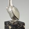 Art Deco silvered bronze pelican bookends.