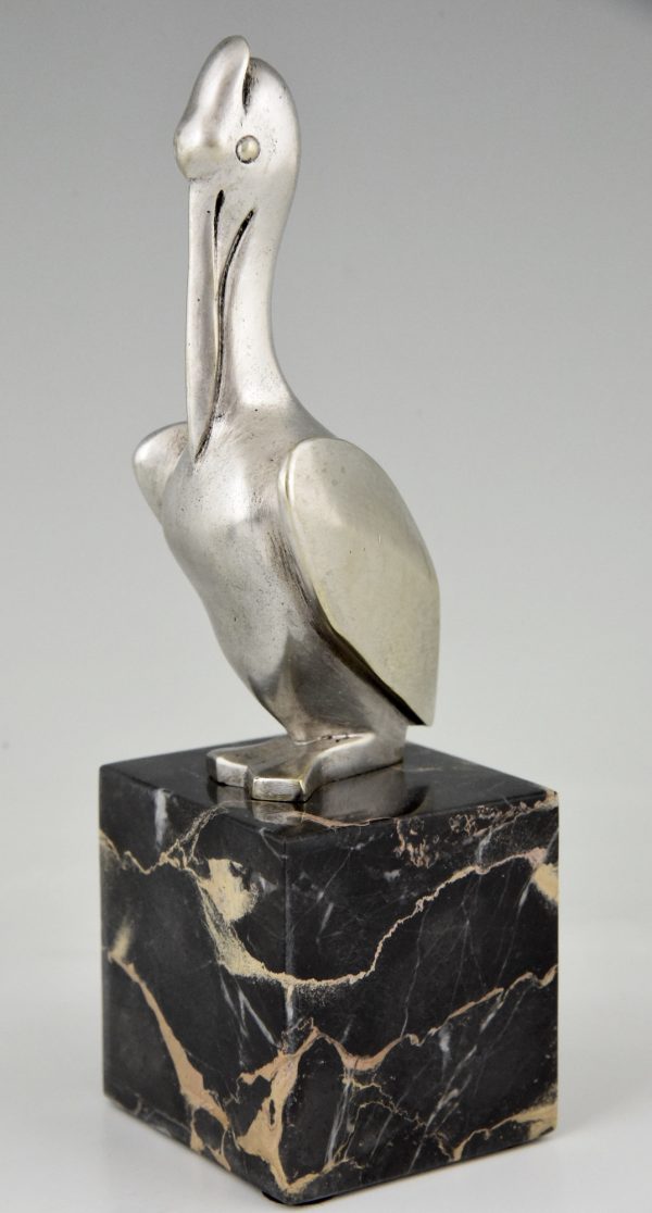 Art Deco silvered bronze pelican bookends.