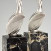 Art Deco verzilverd bronzen boekensteunen pelikanen