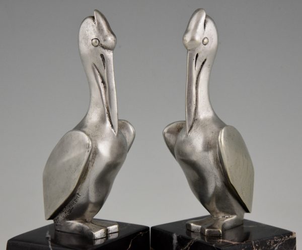 Art Deco serre livres bronze argenté pelican