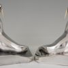 Art Deco silvered bronze walrus bookends