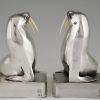 Art Deco silvered bronze walrus bookends