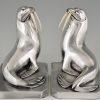 Art Deco silvered bronze walrus bookends