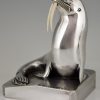 Art Deco silvered bronze walrus bookends