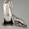 Art Deco silvered bronze walrus bookends