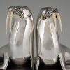 Art Deco silvered bronze walrus bookends