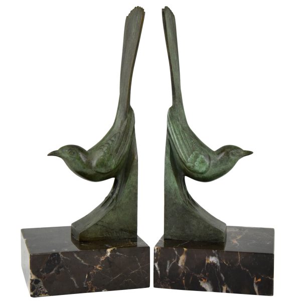 Art Deco Bronze Buchstütze Vögel