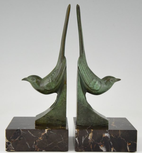 Art Deco serre livres en bronze oiseaux