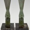 Art Deco bronzen boekensteunen vogels