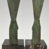 Art Deco bronzen boekensteunen vogels