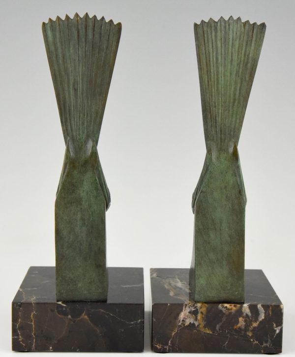 Art Deco bronzen boekensteunen vogels