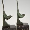 Art Deco serre livres en bronze oiseaux