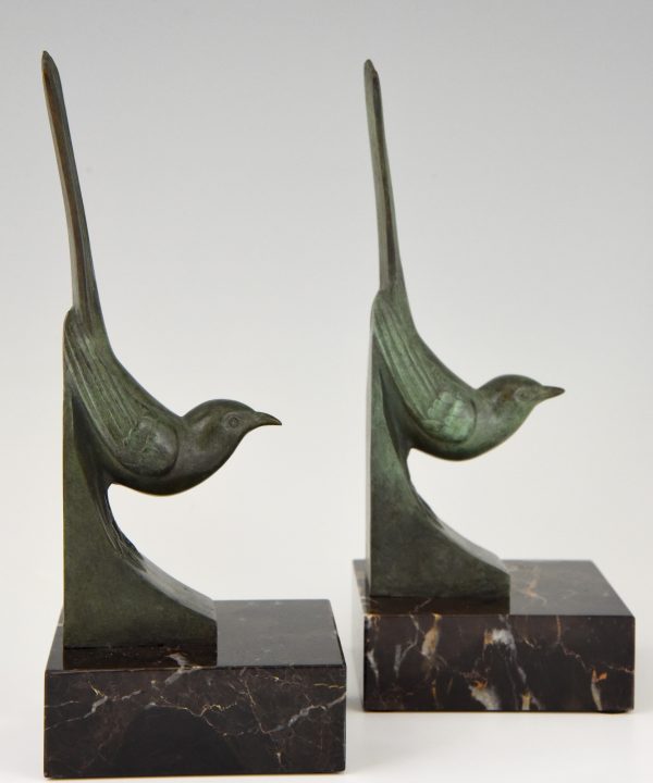 Art Deco Bronze Buchstütze Vögel