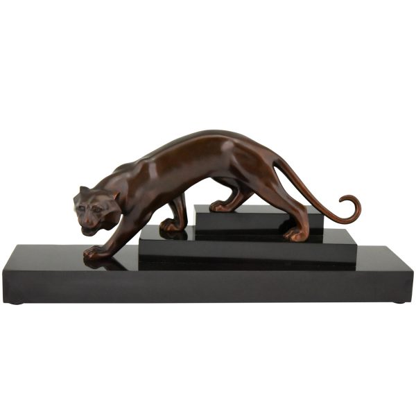 Art Deco bronze sculpture of a panther