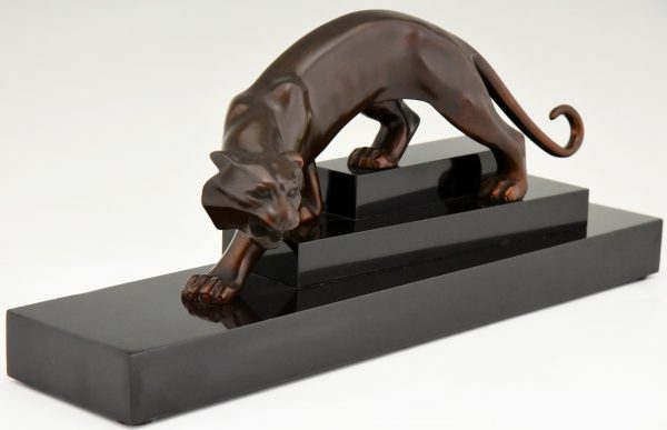 Art Deco bronze sculpture of a panther