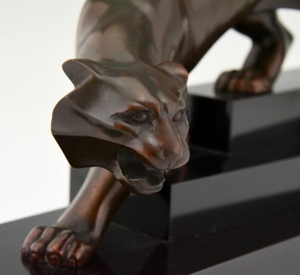 Art Deco bronze sculpture of a panther