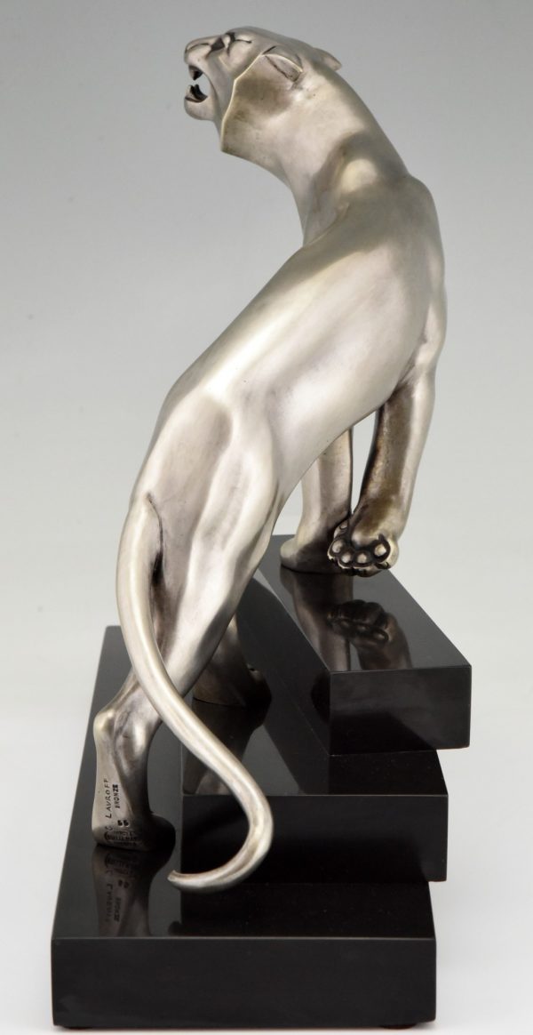 Art Deco bronze sculpture of a panther