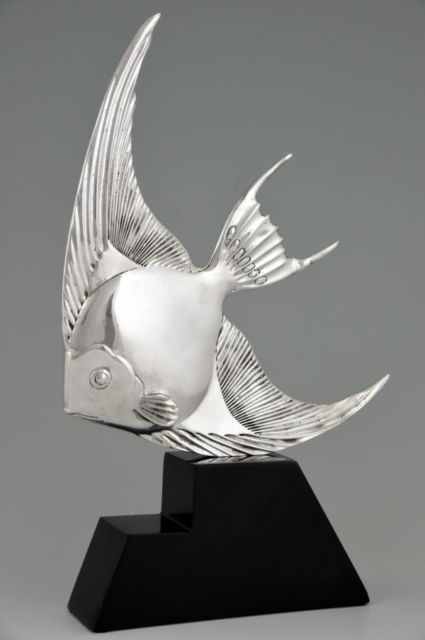 Art Deco verzilverd bronzen beeld vis