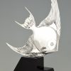 Art Deco silvered bronze fish sculpture