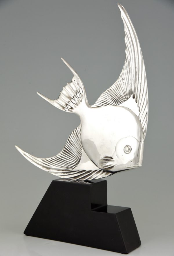 Art Deco silvered bronze fish sculpture