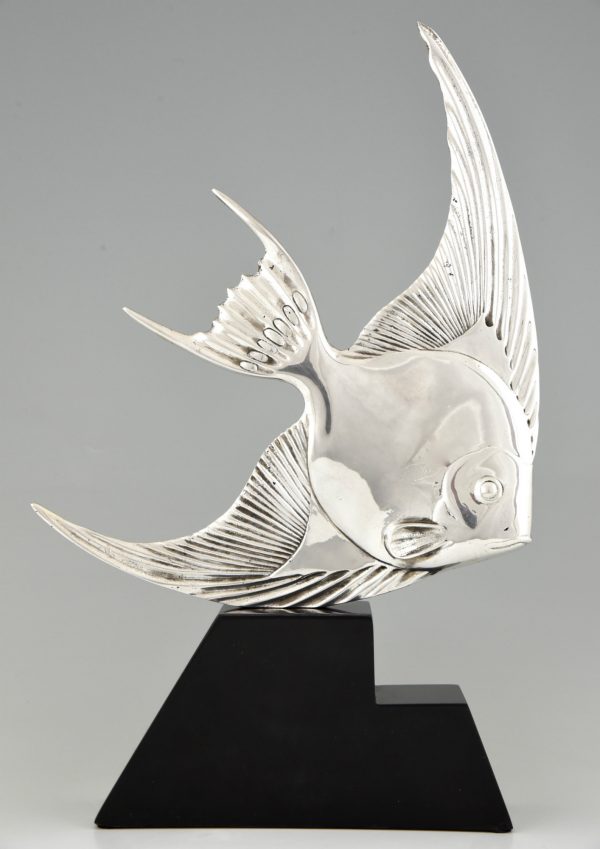 Art Deco Bronze Skulptur versilbert Fisch