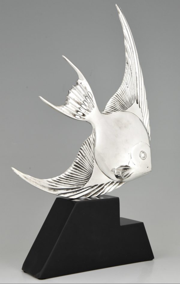 Art Deco verzilverd bronzen beeld vis
