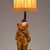 Art Deco lampe sculpture en bronze Pierrot clown et chat