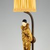 Art Deco lampe sculpture en bronze Pierrot clown et chat