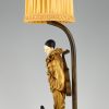 Art Deco lampe sculpture en bronze Pierrot clown et chat