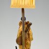 Art Deco bronze lamp with pierrot clown and cat