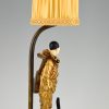 Art Deco bronzen lamp met Pierrot clown en kat