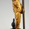 Art Deco lampe sculpture en bronze Pierrot clown et chat