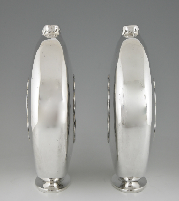 Pair of Art Deco vases silvered bronze