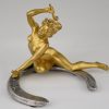 Jugendstil Bronze Frauenakt auf Hufeisen