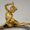 Jugendstil Bronze Frauenakt auf Hufeisen