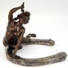 Art Nouveau sculpture bronze femme nue sur fer à cheval