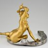 Art Nouveau bronze sculpture nude on a horseshoe