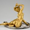 Jugendstil bronzen beeld naakt op hoefijzer